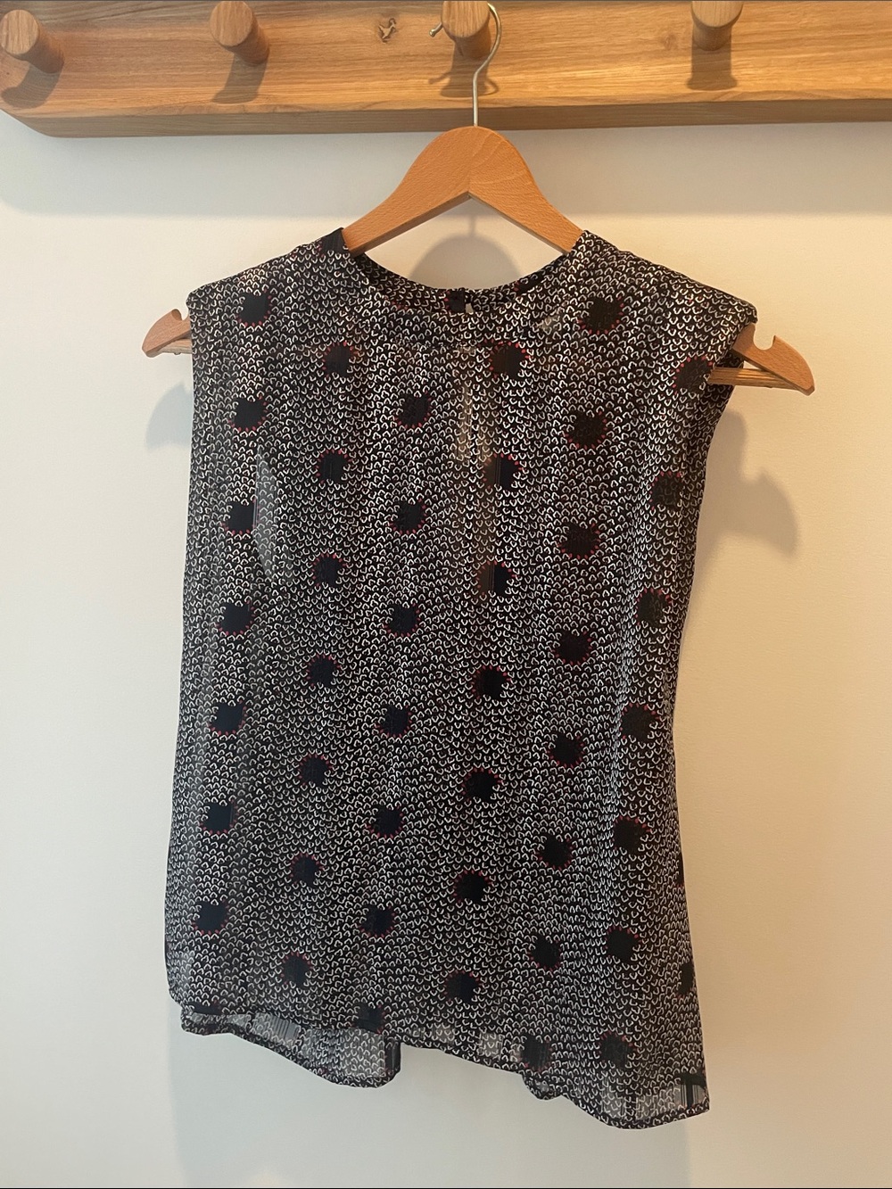 ba&sh Black Patterned Sleeveless Camisole with Red Accents